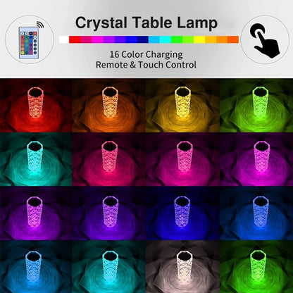 16-Color LED Crystal Rose Light Touch Table Lamp