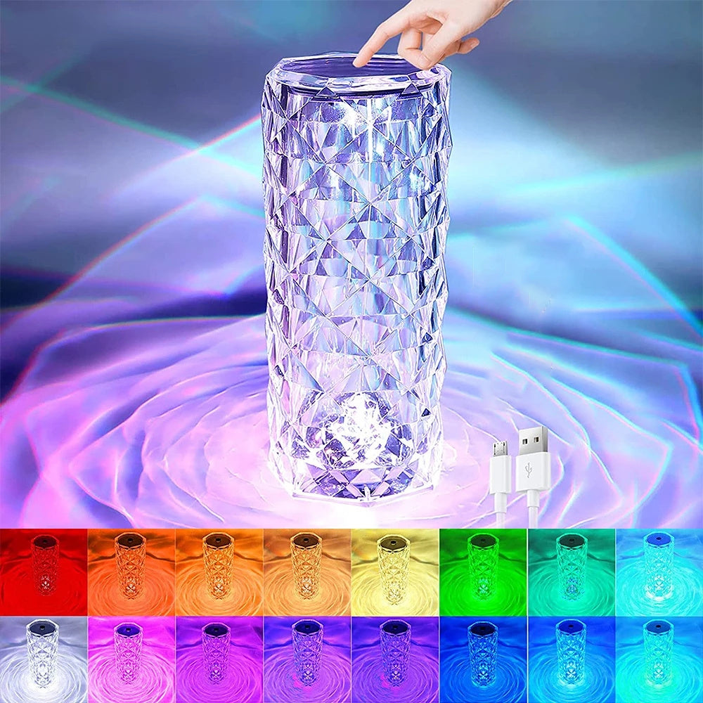 16-Color LED Crystal Rose Light Touch Table Lamp